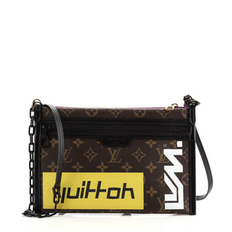 Louis Vuitton Double Flat Messenger Bag Limited Edition Logo Story Monogram Canvas and Denim