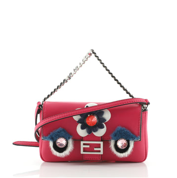Fendi Monster Baguette Crystal Embellished Leather with Fur Micro