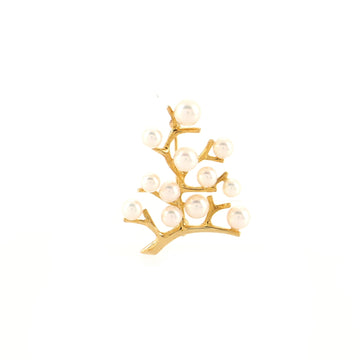 Mikimoto Tree Brooch 18K Yellow Gold and Cultured Pearls