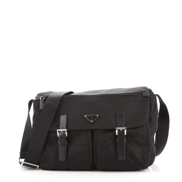 Prada Zip Buckle Messenger Bag Tessuto Large