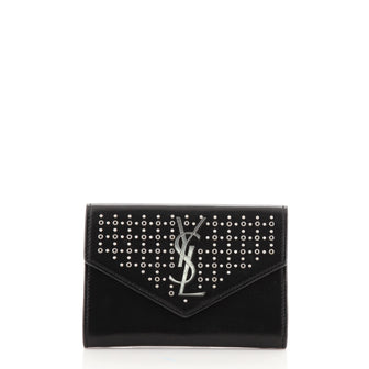 Saint Laurent Classic Monogram Flap Wallet Studded Leather Small