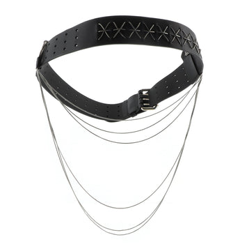 Fendi Triple Buckle Belt Perforated Leather with Chain Detail Wide