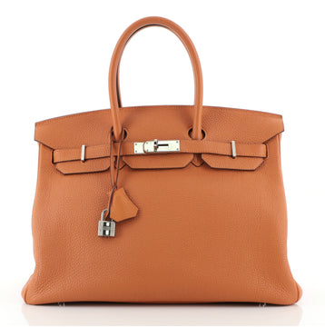 Hermes Birkin Handbag Orange Togo with Palladium Hardware 35