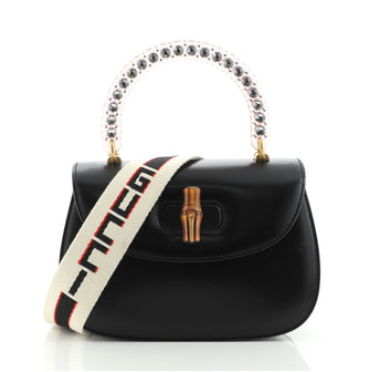 Gucci Crystal Bamboo Top Handle Bag Leather Medium