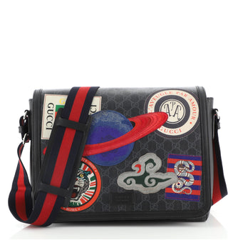 Gucci Night Courrier Flap Messenger GG Coated Canvas with Applique Large