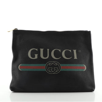 Gucci Logo Zip Pouch Printed Leather Medium