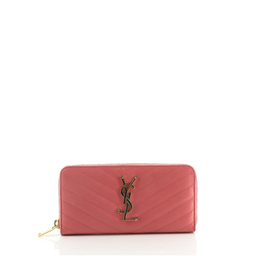 Saint Laurent Classic Monogram Zip Around Wallet Matelasse Chevron Leather