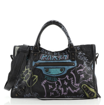 Balenciaga City Graffiti Classic Studs Bag Leather Medium
