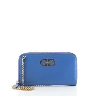 Salvatore Ferragamo Double Gancio Zip Around Wallet on Chain Saffiano Leather