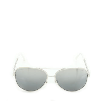 Chanel Chain Aviator Sunglasses Metal with Leather