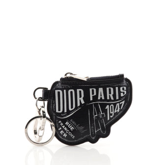Christian Dior Saddle Pouch Keychain Printed Leather