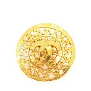 Chanel Vintage Round CC Brooch Textured Metal