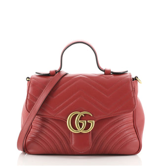 Gucci GG Marmont Top Handle Flap Bag Matelasse Leather Small