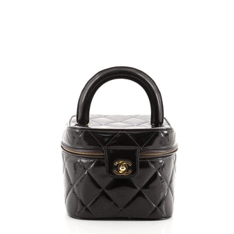 Chanel Vintage Cosmetic Case Quilted Glazed Calfskin Small