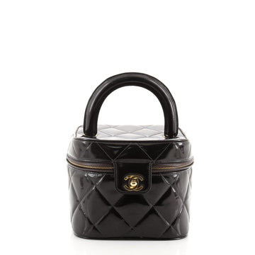 Chanel Vintage Cosmetic Case Quilted Glazed Calfskin Small