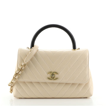 Chanel Coco Top Handle Bag Chevron Calfskin with Lizard Embossed Leather Small
