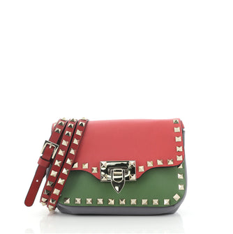 Valentino Tricolor Rockstud Flip Lock Flap Bag Leather Mini