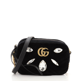 Gucci GG Marmont Shoulder Bag Crystal Embellished Matelasse Velvet Mini