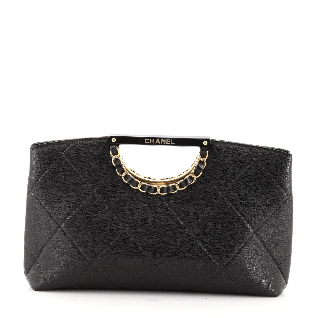 Chanel Cutout Chain Handle Clutch Quilted Caviar Black 7180631