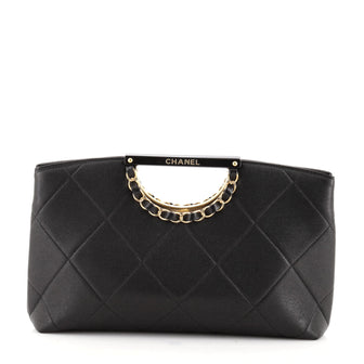 Chanel Cutout Chain Handle Clutch Quilted Caviar