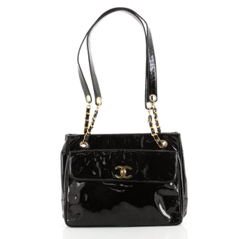 Chanel Vintage Front Pocket Chain Tote Patent Medium
