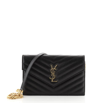 Saint Laurent Classic Monogram Wallet on Chain Matelasse Chevron Leather Small