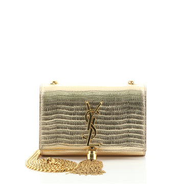 Saint Laurent Classic Monogram Tassel Crossbody Bag Crocodile Embossed Leather Small
