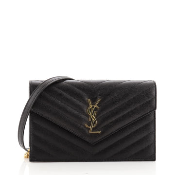 Saint Laurent Classic Monogram Wallet on Chain Matelasse Chevron Leather Small