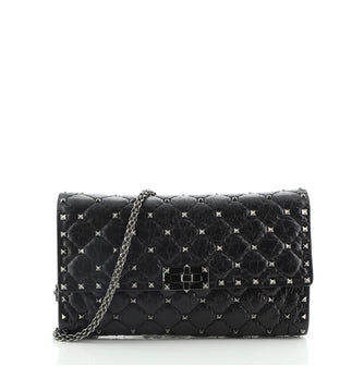 Valentino Rockstud Spike Wallet on Chain Quilted Leather Small