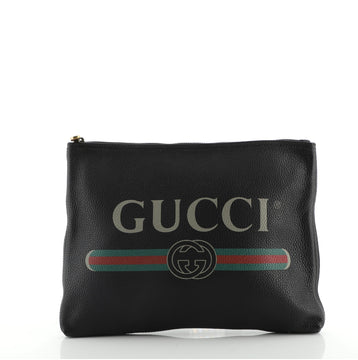 Gucci Logo Zip Pouch Printed Leather Medium