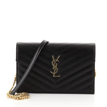 Saint Laurent Classic Monogram Wallet on Chain Matelasse Chevron Leather Small