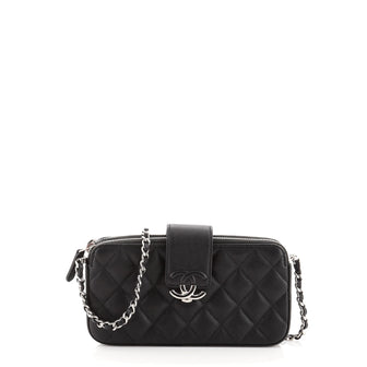 Chanel CC Box Double Zip Clutch with Chain Quilted Goatskin