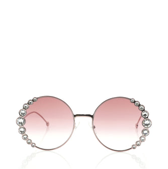 Fendi Ribbons and Pearls Round Sunglasses Embellished Metal