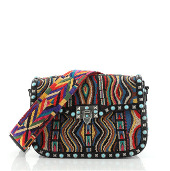 Valentino Rolling Rockstud Crossbody Bag Beaded Leather with Cabochons Medium
