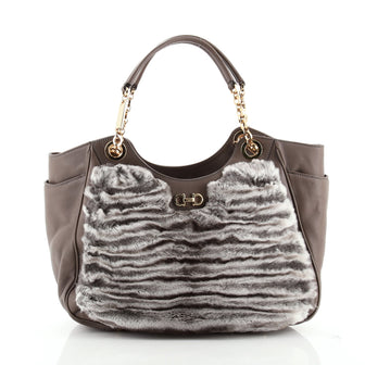 Salvatore Ferragamo Betulla Chain Tote Leather and Fur Medium