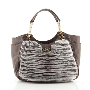 Salvatore Ferragamo Betulla Chain Tote Leather and Fur Medium