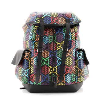 Gucci Double Pocket Belt Backpack Psychedelic Print GG Coated Canvas	 Medium