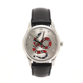 Gucci G-Timeless King Snake Quartz Watch Stainless Steel and Leather 38