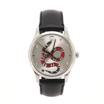Gucci G-Timeless King Snake Quartz Watch Stainless Steel and Leather 38