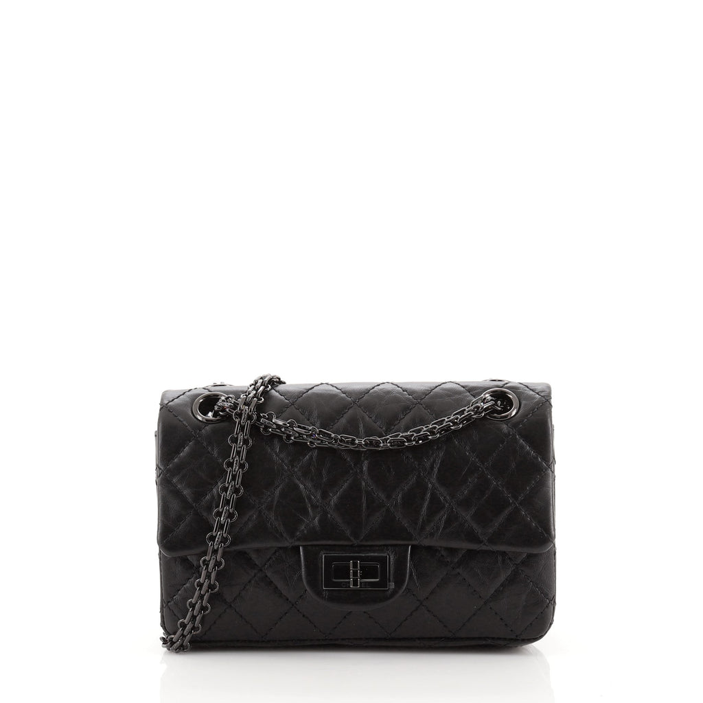 CHANEL Aged Calfskin Quilted 2.55 Reissue Mini Hanger Flap Black 199817