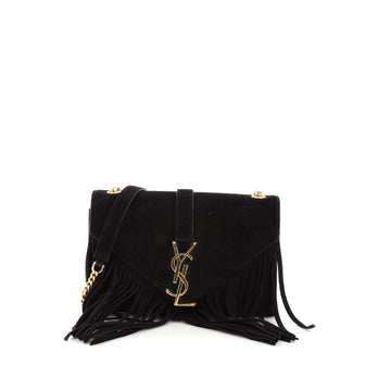 Saint Laurent Classic Monogram Fringe Crossbody Bag Suede Small