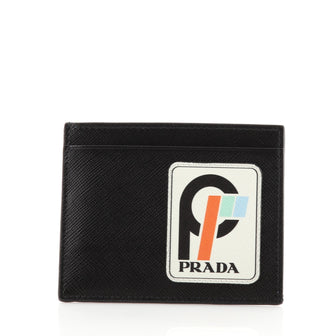 Prada Logo Card Holder Saffiano Leather with Applique