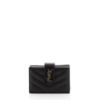 Saint Laurent Classic Monogram Tab Business Card Case Matelasse Chevron Leather