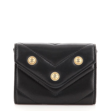 Chanel Paris-Hamburg CC Button Flap Card Case Chevron Lambskin