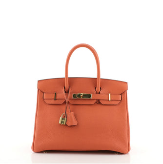 Hermes Birkin Handbag Orange Clemence with Gold Hardware 30