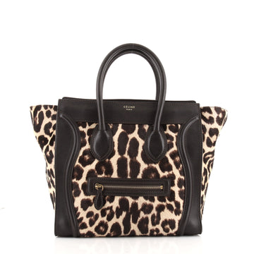 Celine Luggage Bag Leopard Print Pony Hair and Leather Mini