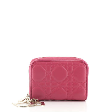 Christian Dior Lady Dior Zip Around Wallet Cannage Quilt Lambskin Compact