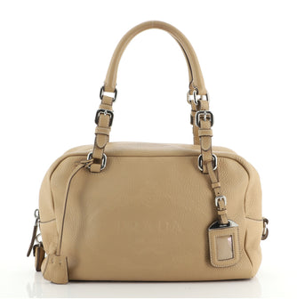 Prada Embossed Logo Bauletto Bag Vitello Daino Medium