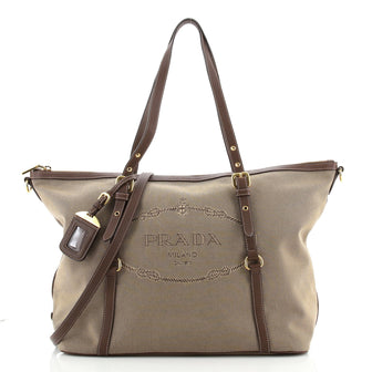 Prada Logo Convertible Tote Canvas with Leather Large