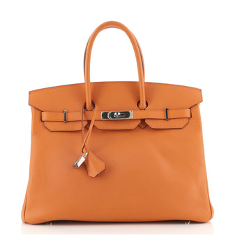 Hermes Birkin Handbag Orange Epsom with Palladium Hardware 35
